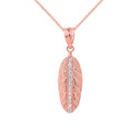 Solid Gold Cubic Zirconia Boho Feather Pendant Necklace (Small) (Available in Yellow/Rose/White Gold)