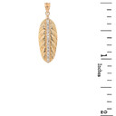 Solid Yellow Gold Cubic Zirconia Boho Feather Pendant Necklace (Small)