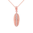 Solid Rose Gold Cubic Zirconia Boho Feather Pendant Necklace (Small)