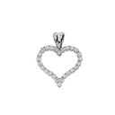 14K White Gold Diamond Studded Open Heart Pendant Necklace (0.8")