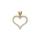 14K Yellow Gold Cubic Zirconia Open Heart Pendant Necklace (0.8")