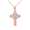 Solid Two Tone Rose Gold Saint Michael Pray For Us Celtic Cross Pendant Necklace