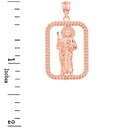 Solid Rose Gold Rope Frame Diamond Cut Saint Jude Rectangle Pendant Necklace