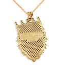 Solid Yellow Gold Double Sided Text Embossed Cubic Zirconia Lion King Pendant Necklace