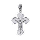 Solid White Gold Double Sided Eastern Orthodox Russian Crucifix Pendant Necklace (Small)