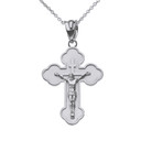 Sterling Silver Double Sided Eastern Orthodox Russian Crucifix Pendant Necklace 1.20"(Small)