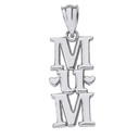 Solid White Gold Vertical Heart Text Mum Pendant Necklace