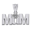 Solid White Gold  Rhodium Heart Diamond Mum Pendant Necklace