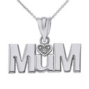 Solid White Gold  Rhodium Heart Diamond Mum Pendant Necklace