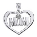 Sterling Silver Heart Outline Heart CZ Mum Pendant Necklace