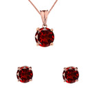 10K Rose Gold January Birthstone Garnet (LCG) Pendant Necklace & Earring Set