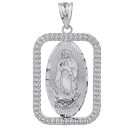 Solid Yellow Gold Cuban Link Rectangular Frame Diamond Cut Lady of Guadalupe Pendant Necklace