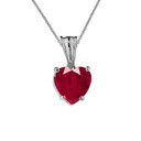 10K White Gold Heart July Birthstone Ruby (LCR) Pendant Necklace