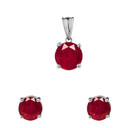 10K White Gold July Birthstone Ruby (LCR) Pendant Necklace & Earring Set