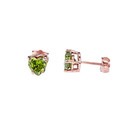 10K Rose Gold Heart  August Birthstone Peridot (LCP) Pendant Necklace & Earring Set