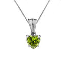 10K White Gold Heart  August Birthstone Peridot (LCP) Pendant Necklace