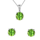 10K White Gold  August Birthstone Peridot (LCP) Pendant Necklace & Earring Set