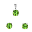 10K White Gold  August Birthstone Peridot (LCP) Pendant Necklace & Earring Set