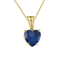 10K Yellow Gold Heart  September Birthstone Sapphire (LCS) Pendant Necklace