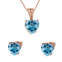 10K Rose Gold Heart December Birthstone Blue Topaz (LCBT) Pendant Necklace & Earring Set