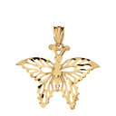 Filigree Diamond Cut Butterfly Pendant Necklace in Solid Gold (Yellow/Rose/White)