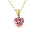 10K Yellow Gold Heart October Birthstone Pink Cubic Zirconia  (LCPZ) Pendant Necklace