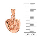 Solid Rose Gold Diamond Cut Baseball Glove Pendant Necklace