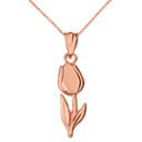 Diamond Cut Tulip Pendant Necklace  in Solid Gold (Yellow/Rose/White)