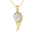 Elegant Yellow Gold  Diamond Angel Wing  Pendant Necklace