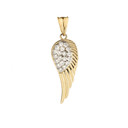 Elegant Yellow Gold  CZ Angel Wing  Pendant Necklace