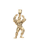 Weightlifting Fitness Sport Bodybuilder Pendant Necklace in Solid Gold (Yellow/Rose/White)