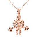 Solid Rose Gold Weightlifting Fitness Sport Bodybuilder and Barbell Pendant Necklace