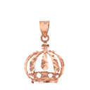 Diamond Cut Christian Royal Crown Pendant Necklace in Solid Gold (Yellow/Rose/White)