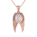 Two Elegant Gold Diamond Angel Wings Pendant Necklace (Available in Yellow, Rose & White Gold)