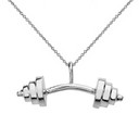Solid White Gold Sports Fitness Curved Barbell Pendant Necklace