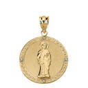 Diamond Saint Peter Engravable Circle Medallion Pendant Necklace (Large)  in Solid Gold (Yellow/Rose/White)