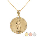 Diamond Saint Peter Engravable Circle Medallion Pendant Necklace (Small)  in Solid Gold (Yellow/Rose/White)