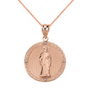 Solid Rose Gold Diamond Saint Peter Engravable Circle Medallion Pendant Necklace (Small)