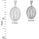 Solid White Gold Diamond Saint Peter Engravable Oval Medallion Pendant Necklace (Small)