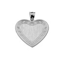 Greek Key White Gold Engravable Heart Pendant