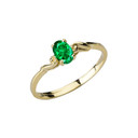Dainty Yellow Gold Elegant Swirled Genuine Emerald Solitaire Ring