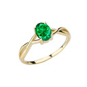 Dainty Yellow Gold Infinity Design Emerald (LCE) Solitaire Ring