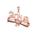 Rose  Gold Diamond Class of 2018 Graduation Diploma Pendant Necklace