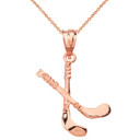 Hockey Sticks 3D Pendant Necklace in Solid Gold (Yellow/Rose/White)