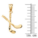 Hockey Sticks 3D Pendant Necklace in Solid Gold (Yellow/Rose/White)