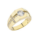 Mens Gold Cubic Zirconia Cross Ring