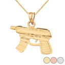 Diamond Cut Gun Rifle Pendant Necklace in Solid Gold (Yellow/Rose/White)