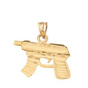 Diamond Cut Gun Rifle Pendant Necklace in Solid Gold (Yellow/Rose/White)