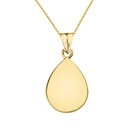 Solid Yellow Gold Simple Tear Drop Pendant Necklace