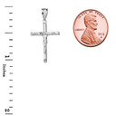 Solid White Gold Jesus Christ Crucifix Cross Pendant Necklace